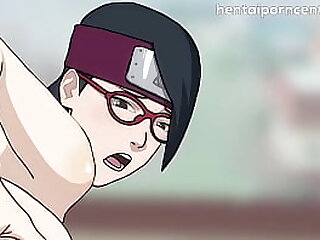 Adult Sarada has sex with Naruto, she rides the hokage's dick