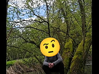 Outdoor wanking at the river&comma; almost caught