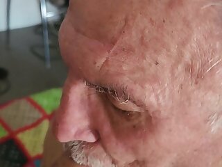 Grandpa gums and swallows young cock