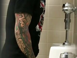 Peeing in a public toilet