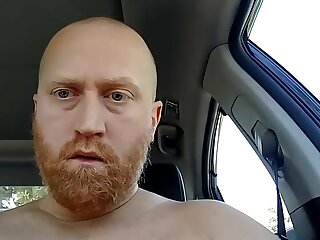 Horny Dad was so horny in the car that he jerks off his cock in the car and cums outside his front door of the car