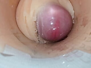 Camera deep inside tight pussy toy captures huge cum explosion