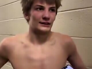 Watch this cute wrestler jock get interviewed after a wrestling match.