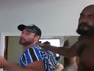 Anal bitch spreading his ass cheeks and taking a fat black cock balls-deep up his shithole after the football game.
