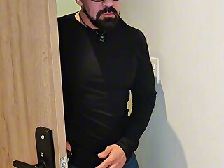 Hairy daddy walks in and gets a hot hole