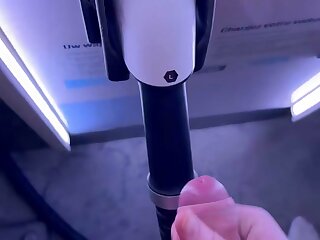Guy with a foreskin cumming on gas pump