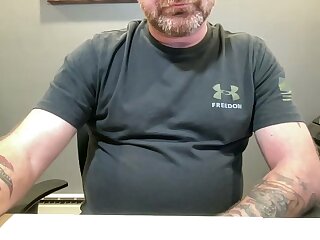 He shows off his ass doggy and fingers it in the home office