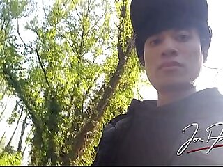 Gay boy Jon Arteen freeballing showing his dick and naked ass outdoor